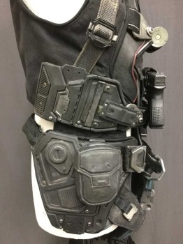 MTO, Black, Graphite Gray, Blue, Polyester, Artillery Vest With Guns Weapons Ammo, Blue Crotch Plate, Thigh Holster, Webbing, Neoprene, & Plastic, Velcro & Buckles