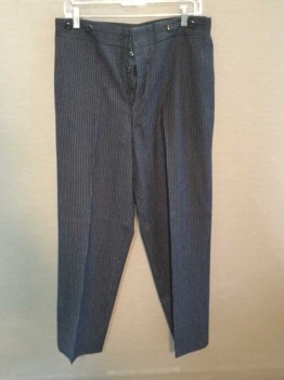 NO LABEL, Navy Blue, Off White, Wool, Stripes - Pin, Button Fly, Back Welt Pockets with Flaps,