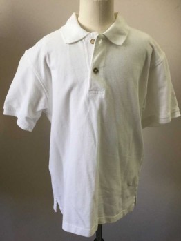MILLS, White, Cotton, Polyester, Solid, Short Sleeve, Pique,