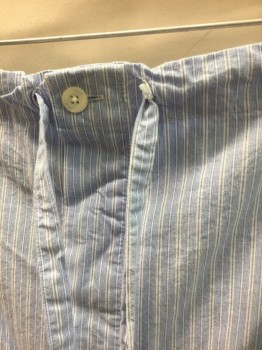 NORDSTROM, Lt Blue, White, Cotton, Stripes - Vertical , Stripes - Pin, Drawstring Waist, 3 Button Closure at Fly **Dirt Stained at Hem