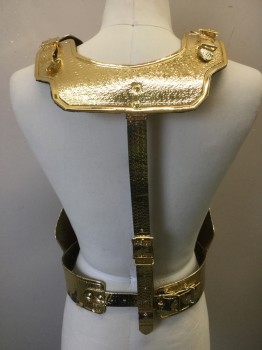 MTO, Gold, Leather, Metallic/Metal, Gold Chromed, Scales & Wing Texture. Buckles Center Back, Gold Peeling Off the Adjustable Straps, See Detail Photo