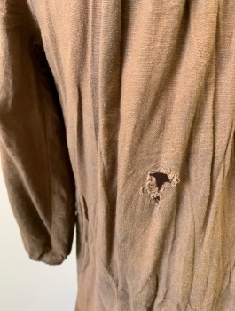 N/L MTO, Brown, Cotton, Solid, Peasant Blouse, 3/4 Sleeves, Pullover, Drawstring Scoop Neck, Small Notch at Center Front Neck, Aged Throughout, Made To Order Reproduction