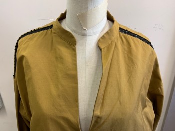 ZARA, Ochre Brown-Yellow, Polyester, Solid, Pullover, Stand Collar, Black Lace Insert at Shoulder, Long Sleeves with Elastic Wrists