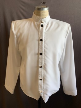 NEIL ALLYN, White, Poly/Cotton, Solid, Black/Gold Faux Button Front, Zipper Under Placket, Mandarin Collar, Long Sleeves, Shoulder Pads