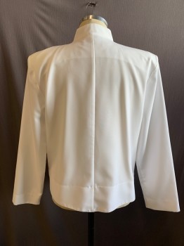 NEIL ALLYN, White, Poly/Cotton, Solid, Black/Gold Faux Button Front, Zipper Under Placket, Mandarin Collar, Long Sleeves, Shoulder Pads