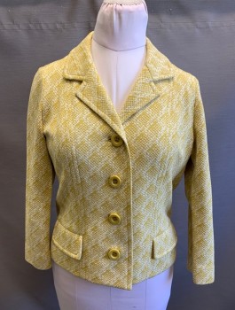 PIERRE DELANEAU, Mustard Yellow, Wool, Abstract , 4 Mustard Buttons, Notched Lapel, 2 Pockets with Flaps, Boxy Fit, No Lining,
