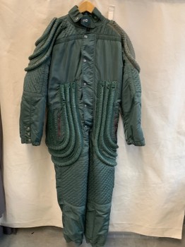 NL, Olive Green, Synthetic, Solid, C.A. with Tab & Snaps, Zipper & Snap Front, Quilting/ Ribbon/Lacing/Cording Trim On Body & Sleeves, 2 Zip Pckts, Elastic Cuff