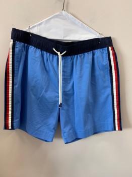TOMMY HILFIGER, Blue, Navy Blue, Red, White, Polyester, Color Blocking, Elastic Waist Band With D String, Side Pockets,