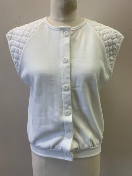 DREAM WEAVER, White, Polyester, Solid, Slvls, CN,  Button Front, Quilted Shoulders,