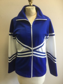 CHASSE, Blue, White, Polyester, Color Blocking, Stripes, Zipper Center Front, Long Sleeves,