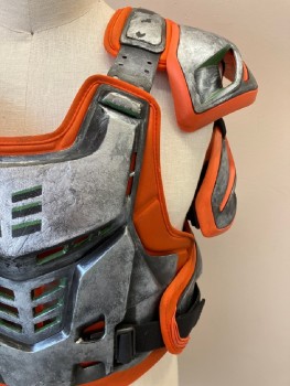 FOX, Orange, Dk Gray, Black, Plastic, Polyester, Abstract , Raptor Vest, Front, Side, And Back Plates With Inside Padding, Flow-through Vents, Side Release Buckles,  Attached Bicep Shield,