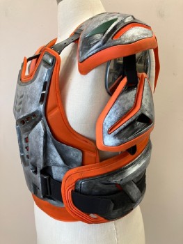 FOX, Orange, Dk Gray, Black, Plastic, Polyester, Abstract , Raptor Vest, Front, Side, And Back Plates With Inside Padding, Flow-through Vents, Side Release Buckles,  Attached Bicep Shield,