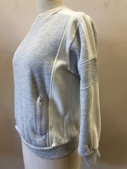 AMERICAN NEW, Cream, Heather Gray, Cotton, Color Blocking, Double Novelty CN, L/S, Side Pockets With Zippers