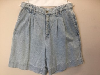 DOCKERS , Baby Blue, White, Cotton, Heathered, Heather Baby Blue Denim Shorts, Knee Length, 2 Pleat Front, Zip Front, 3 Pockets