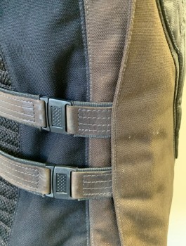 MTO, Brown, Black, Nylon, Sleeveless, Panels of Padded/Quilted Body Armor, Velcro Closure at Shoulder, Straps with Plastic Buckles at Sides, Made To Order, Futuristic