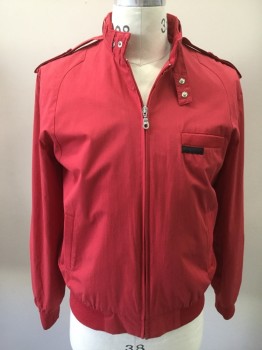 MEMBERS ONLY, Red, Cotton, Polyester, Zip Front, Snaps at Stand Collar, Epaulets