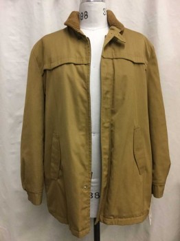 Sears, Brown, Cotton, Synthetic, Solid, Brown, Knit Collar Attached, Brown Fleece Lining, Western Style Yolk, Zip Front, 2 Pockets,