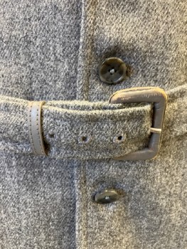N/L, Heather Gray, Wool, Heathered, SB. Notched Lapel, Norfolk Style with A Western Yoke, 3 Button,  2 Inverted Box Pleat Patch Pockets, Attached Self Belt With Leather Buckle, MULTIPLE See FC015363,
