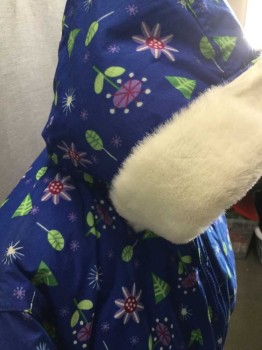 CIRCO, Royal Blue, Purple, Green, White, Raspberry Pink, Polyester, Floral, Zip Front with White Foux Fur Linning  on Hoodie