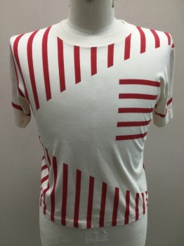 AUREA, Cream, Red, Cotton, Geometric, Stripes, Red & Cream Stripe Pattern with Cream Triangle Pattern