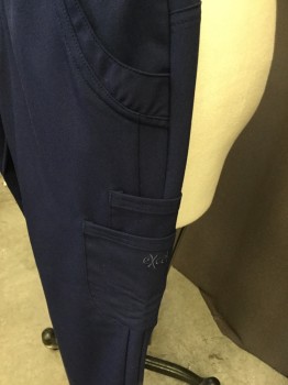 EXCEL, Midnight Blue, Polyester, Cotton, Solid, Drawstring/elastic Waist, Side Patch Cargo Pockets, Slit Pockets