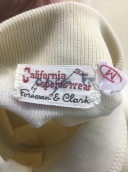 CALIFORNIA SPORTSWEA, Butter Yellow, Nylon, Solid, Banlon Knit, Ribbed Texture Front, Smooth Sleeves and Back, Short Sleeves, Collar Attached, 3 Buttons at Neck,