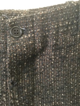 GILBERTO GUZMAN, Dk Brown, Brown, Black, Wool, Speckled, Nubbly Boucle Textured, Flat Front, Button Fly, 4 Pockets, Made To Order