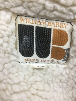 WILLIAM BARRY, Camel Brown, Ivory White, Synthetic, Solid, Corduroy, Faux Sheep Skin Lining, Snap Front, 4 Pockets, Aged/Distressed, Stains on Right Shoulder and Back, See Extra Photos