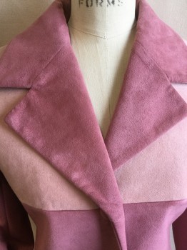 LILLI ANN (Paris), Lt Pink, Mauve Pink, Red Burgundy, Suede, Polyester, Color Blocking, MauvePink Lining, Notched Lapel, Single Breasted, 3 Self Dusty Pink Suede Cover Button Front, Solid Dusty Pink Back, Long Sleeves,