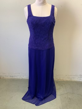 ALEX EVENING, Violet Purple, Metallic, Acetate, Polyester, Abstract , Solid, Sleeveless, Textured Stretch Material with Glittery Specks, Top Attached to Lower Bottom Half, Scoop Neck, Ankle Length,
