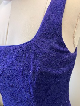 ALEX EVENING, Violet Purple, Metallic, Acetate, Polyester, Abstract , Solid, Sleeveless, Textured Stretch Material with Glittery Specks, Top Attached to Lower Bottom Half, Scoop Neck, Ankle Length,