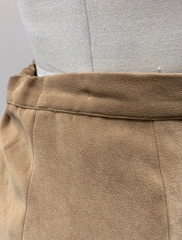 NICOLE STUDIO, Tan Brown, Polyester, Spandex, Solid, Faux Suede, 1" Wide Self Waistband, Self Embroidery at Hem, Straight Fit Along Hips, Elastic at Sides of Waist, Center Back Invisible Zipper,