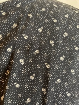MTO, Black, Cream, Cotton, Dots, Floral, Hook & Eye Front, Long Sleeves, Gathered Skirt, Inverted Drop Pleats Upwards From Waistband,