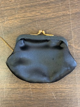 AFTER FIVE, Black, Gold, Polyester, Metallic/Metal, Solid, Textured Fabric, Chain Clutch, Satin, Gold and Black Notions, Gold Chain, Attached Coin Purse,