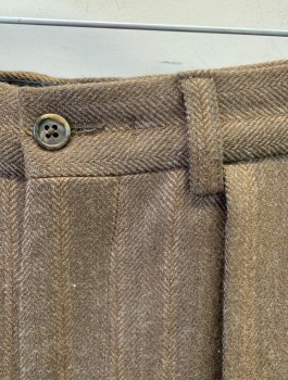 SERJ MTO, Brown, Wool, Stripes - Vertical , Tweed, Made To Order, Double Pleated, Zip Fly, Roomy Legs Tapered at Hem, Cuffed Hems, Belt Loops, 4 Pockets, Suspender Buttons at Inside Waist