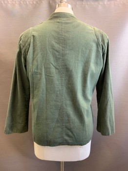 MTO , Olive Green, Cotton, Solid, Crossover Front with Snap, Asymmetric, V-neck, Long Sleeves, 1 Pocket, Stand Collar, Reinforced Shoulder