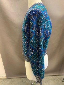 MC GREGOR, Black, White, Royal Blue, Teal Blue, Cotton, Acrylic, Diamonds, Speckled, Cardigan, L/ S, with 5 Buttons