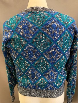MC GREGOR, Black, White, Royal Blue, Teal Blue, Cotton, Acrylic, Diamonds, Speckled, Cardigan, L/ S, with 5 Buttons
