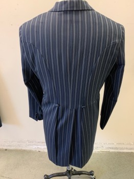 N/L, Navy Blue, Teal Blue, Cream, Black, Polyester, Acetate, Stripes - Vertical , Herringbone, Cutaway, Notched Lapel, Outer Breast Pocket, 5 Buttons, Center Back Vent, 2 Back Pleats