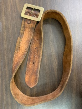 N/L, Tan Brown, Leather, Bumpy Leather, Aged/Distressed,  Large Gold Buckle