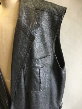 MTO, Pewter Gray, Faux Leather, Nylon, Solid, Crackled 'leather' Texture, 2 Patch Pockets With Sports Net Detail, Large Belt Loops, Hook & Eye Closures, Notched Lapel,