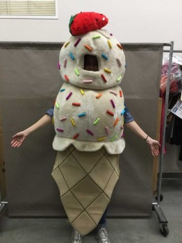 Cream, Multi-color, Tan Brown, Polyester, Synthetic, Cone And Scoop with Sprinkles And Arm Holes