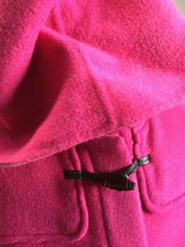 LILLY, Fuchsia Pink, Wool, Nylon, Solid, Brown Leather Buttons, 2 Front Flip Pkts with Hoodie Burberry Linning