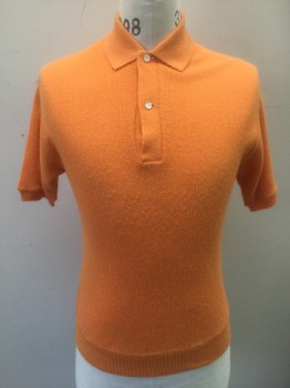 N/L, Orange, Acrylic, Solid, Bright Orange, Knit, Short Sleeves, Collar Attached, 2 Button Placket,