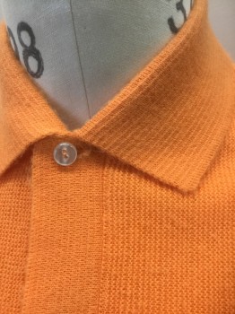 N/L, Orange, Acrylic, Solid, Bright Orange, Knit, Short Sleeves, Collar Attached, 2 Button Placket,