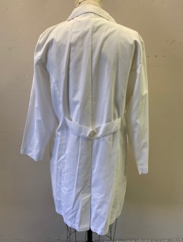 LANDAU, White, Cotton, Solid, 4 Buttons, Notched Collar, 3 Patch Pockets, Navy Medical Symbol Embroidered at Chest, Belted Back