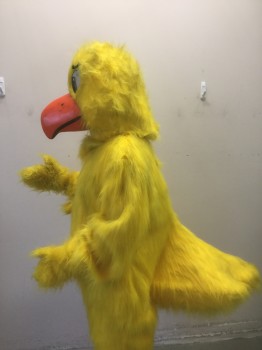 MARYLEN, Yellow, Polyester, Solid, Chicken Walkabout, Yellow Plush/Furry Suit, Long Sleeves, Velcro Closure in Back, Red Spandex From Knee to Ankle, **Comes with Non Coded Orange Bird Feet, and Pair Plush Yellow Gloves, See Photos