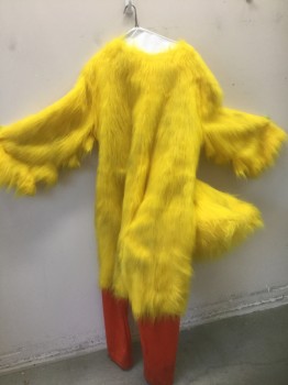 MARYLEN, Yellow, Polyester, Solid, Chicken Walkabout, Yellow Plush/Furry Suit, Long Sleeves, Velcro Closure in Back, Red Spandex From Knee to Ankle, **Comes with Non Coded Orange Bird Feet, and Pair Plush Yellow Gloves, See Photos