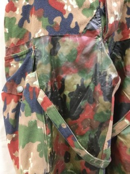 N/L, Khaki Brown, Rust Orange, Black, Cream, Olive Green, Poly/Cotton, Plastic, Camouflage, Khaki/rust,black,cream,olive Camouflage Print Cargo with Self Straps/Suspender Attached, Metal Button Snap Front, Plastic Matching Color Inlay Front, D-string Hem