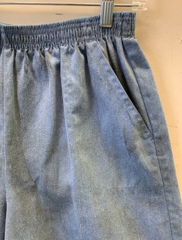 SPORT CARRIAGE COURT, Dusty Blue, Poly/Cotton, Solid, Elastic Waist, Very Dirty/Dusty Stained, Long Inseam (13") with Full Relaxed Legs, 2 Side Pockets